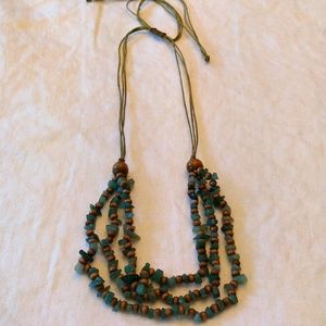 Boho Turquoise and wood bead 3 strand necklace